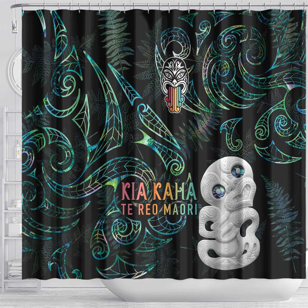 Kia Hara Te reo Maori Shower Curtain Manaia Moko Mix Paua Shell LT7 - Polynesian Pride