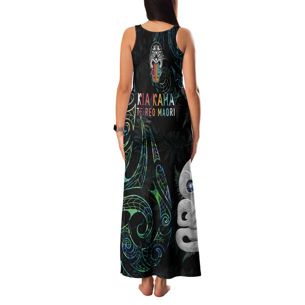 Kia Hara Te reo Maori Tank Maxi Dress Manaia Moko Mix Paua Shell