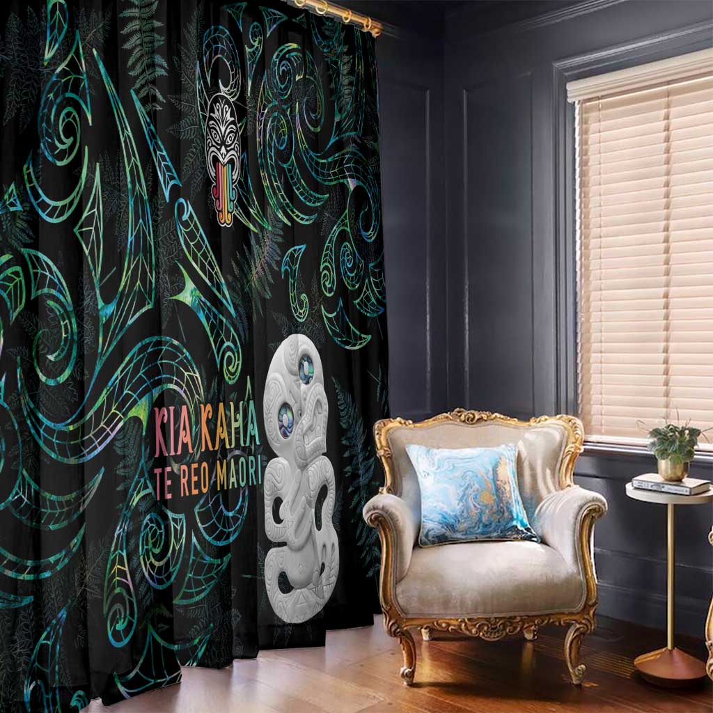 Kia Hara Te reo Maori Window Curtain Manaia Moko Mix Paua Shell