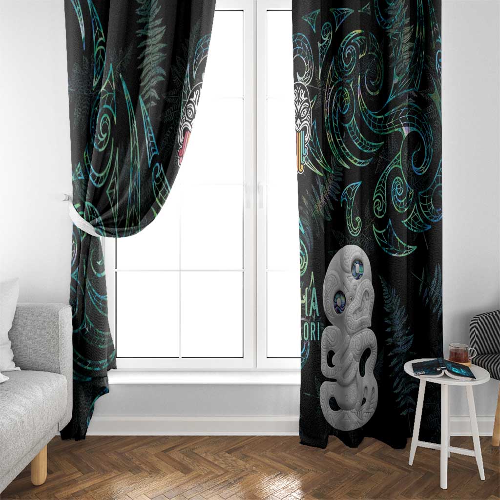 Kia Hara Te reo Maori Window Curtain Manaia Moko Mix Paua Shell