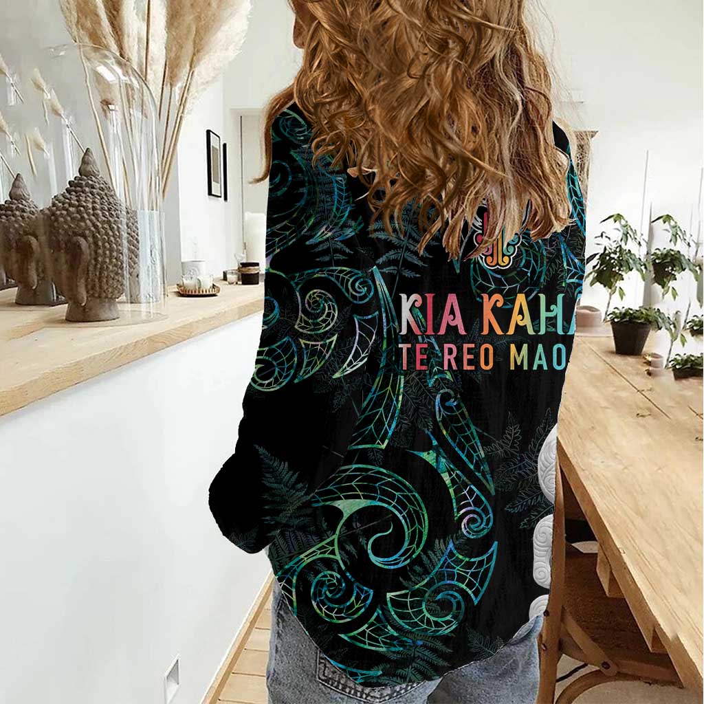 Kia Hara Te reo Maori Women Casual Shirt Manaia Moko Mix Paua Shell LT7 - Polynesian Pride