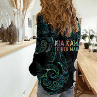 Kia Hara Te reo Maori Women Casual Shirt Manaia Moko Mix Paua Shell LT7 - Polynesian Pride