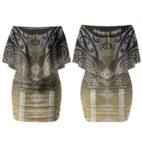 Aotearoa Maori Iwi Heritage Couples Matching Off Shoulder Short Dress and Long Sleeve Button Shirt Waikato Tainui Parauri LT7 - Polynesian Pride