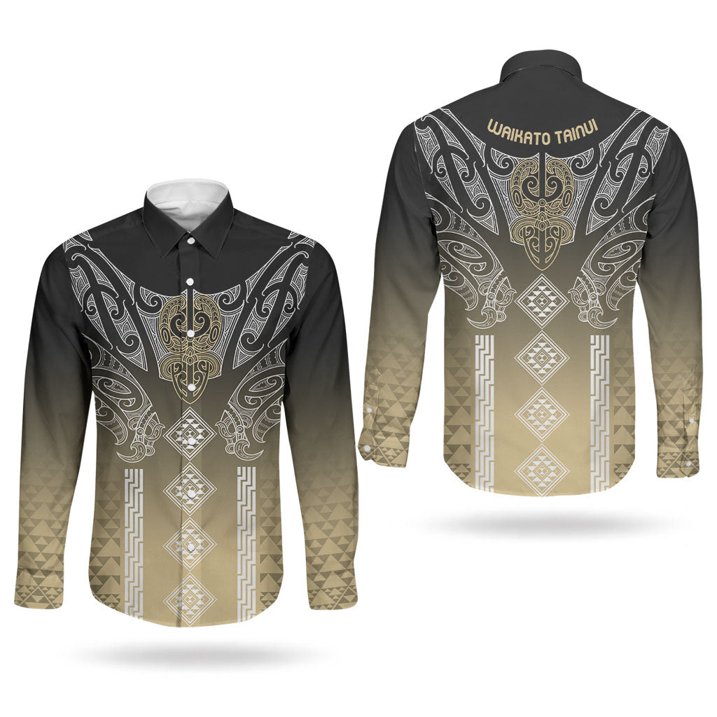Aotearoa Maori Iwi Heritage Couples Matching Puletasi and Long Sleeve Button Shirt Waikato Tainui Parauri LT7 - Polynesian Pride