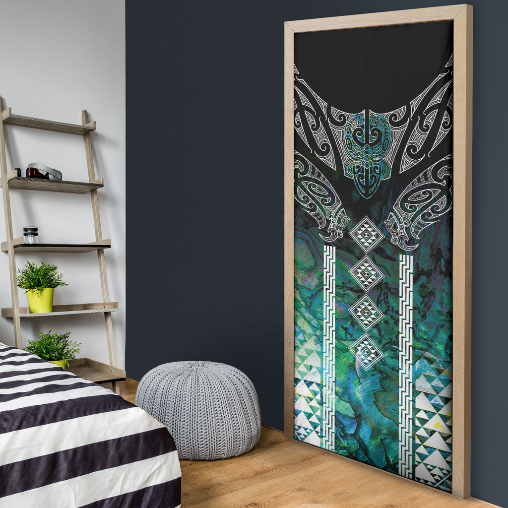Aotearoa Maori Iwi Heritage Door Cover Ngati Kahungunu Paua Shell Turquoise LT7 - Polynesian Pride