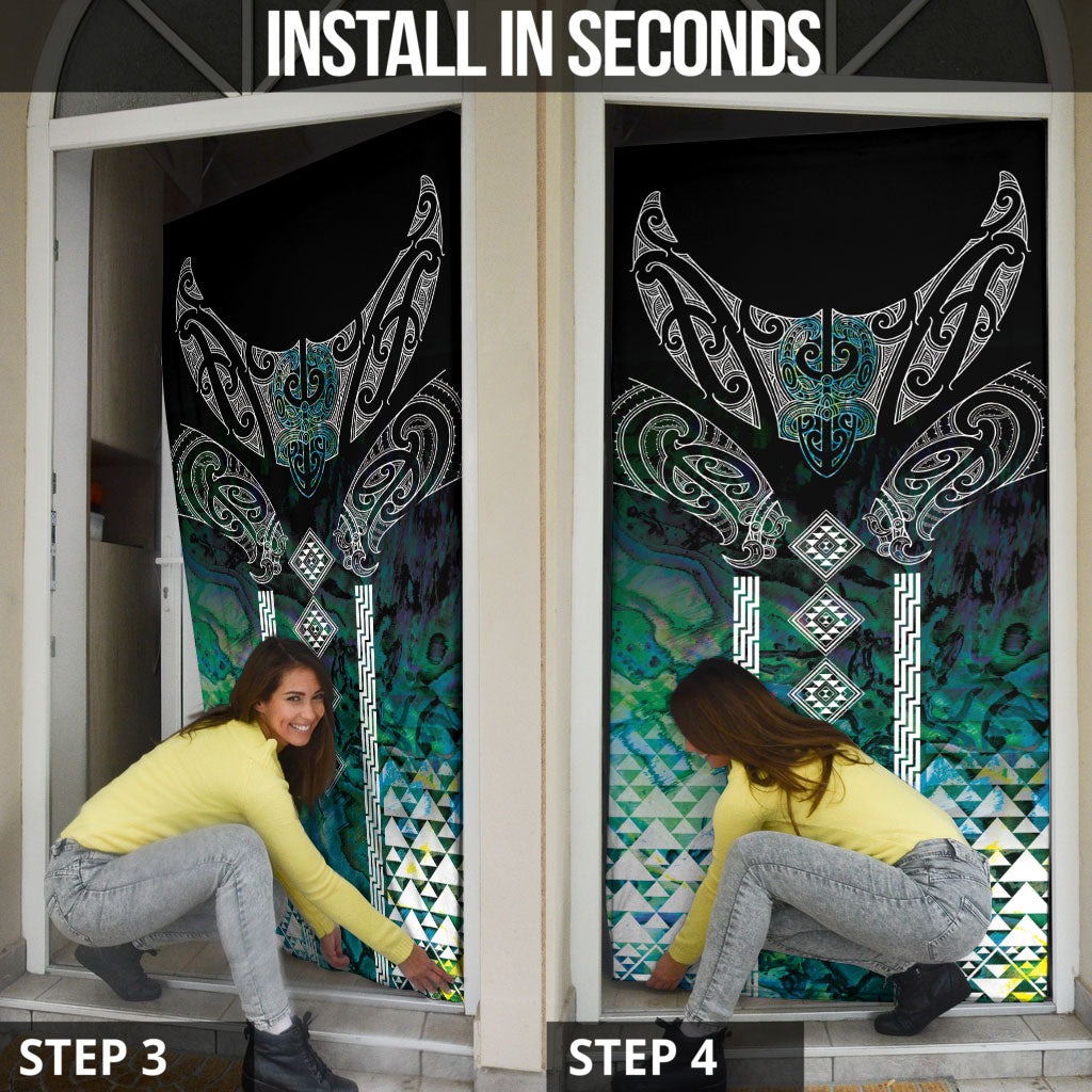 Aotearoa Maori Iwi Heritage Door Cover Ngati Kahungunu Paua Shell Turquoise LT7 - Polynesian Pride