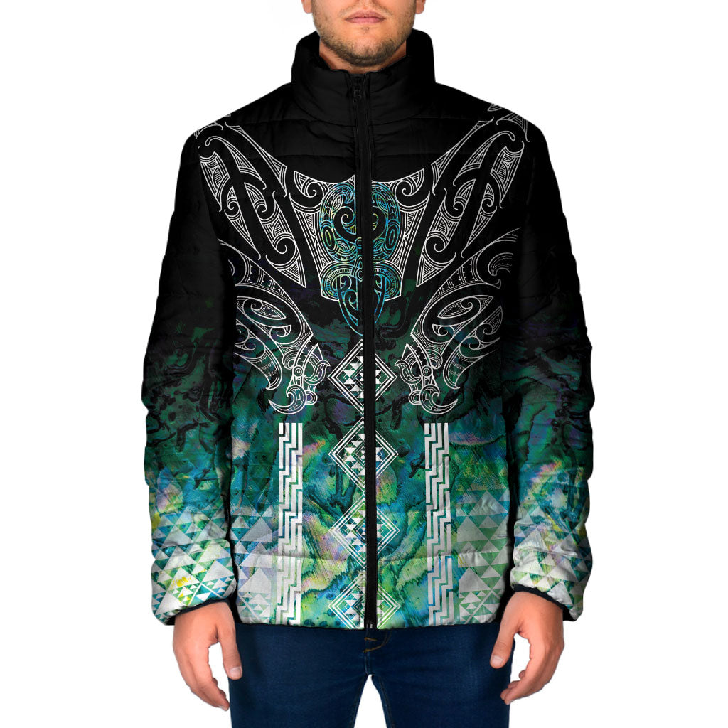 Aotearoa Maori Iwi Heritage Padded Jacket Ngati Kahungunu Paua Shell Turquoise LT7 Men Green Blue - Polynesian Pride