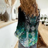 Aotearoa Maori Iwi Heritage Women Casual Shirt Ngati Kahungunu Paua Shell Turquoise LT7 - Polynesian Pride