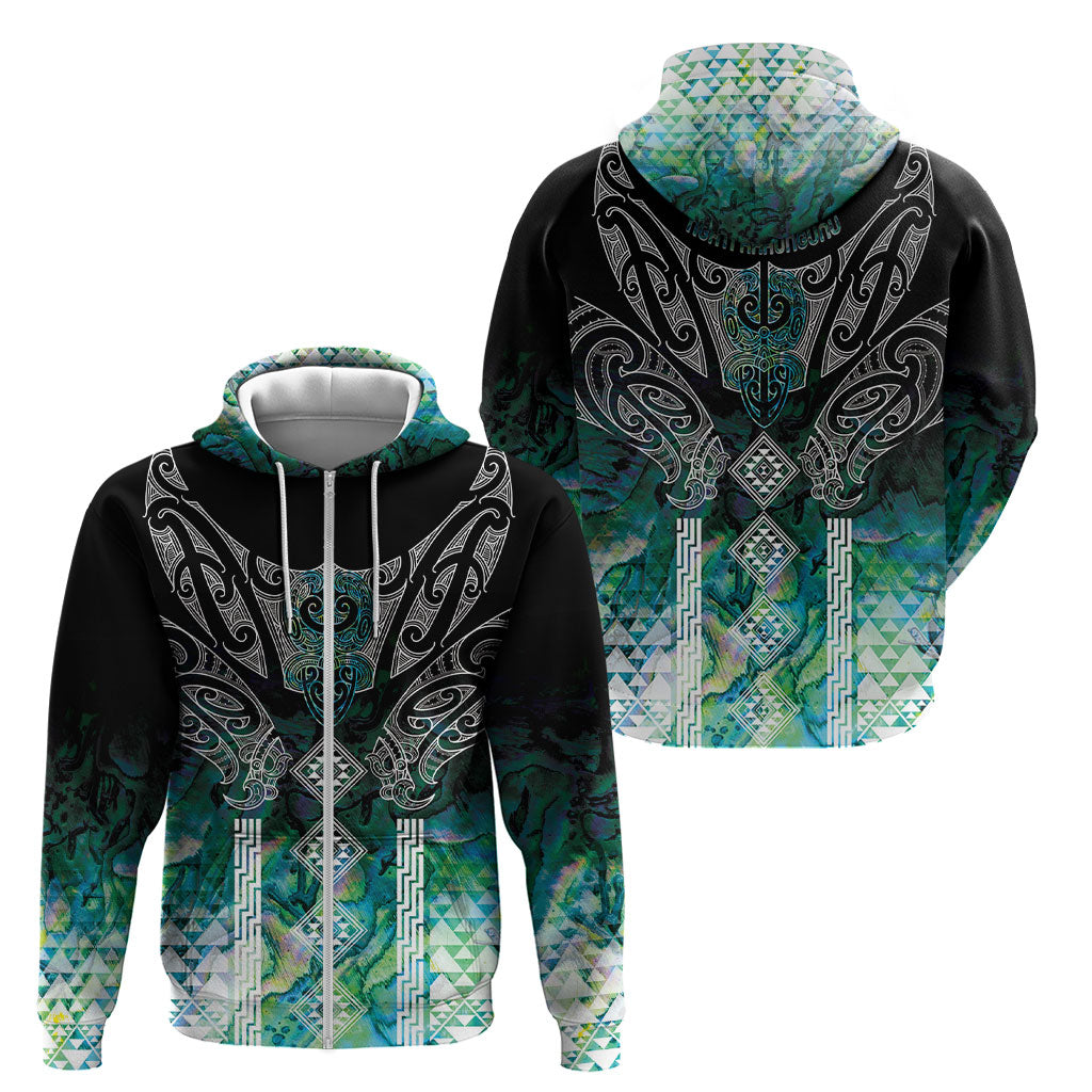 Aotearoa Maori Iwi Heritage Zip Hoodie Ngati Kahungunu Paua Shell Turquoise LT7 - Polynesian Pride