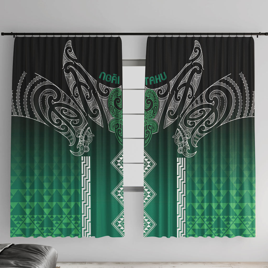 Aotearoa Maori Iwi Heritage Window Curtain Ngai Tahu Pounamu Green LT7 With Hooks Jade Green - Polynesian Pride