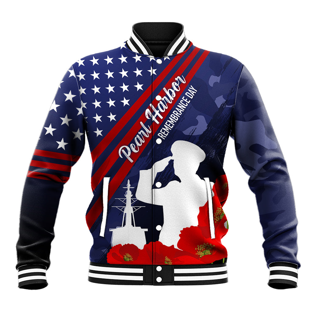 Pearl Harbor Remembrance Day Baseball Jacket Poppy Mix Style LT7 Unisex Navy Blue - Polynesian Pride
