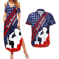 Pearl Harbor Remembrance Day Couples Matching Summer Maxi Dress and Hawaiian Shirt Poppy Mix Style LT7 Navy Blue - Polynesian Pride
