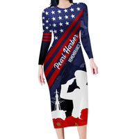 Pearl Harbor Remembrance Day Family Matching Long Sleeve Bodycon Dress and Hawaiian Shirt Poppy Mix Style LT7 Mom's Dress Navy Blue - Polynesian Pride