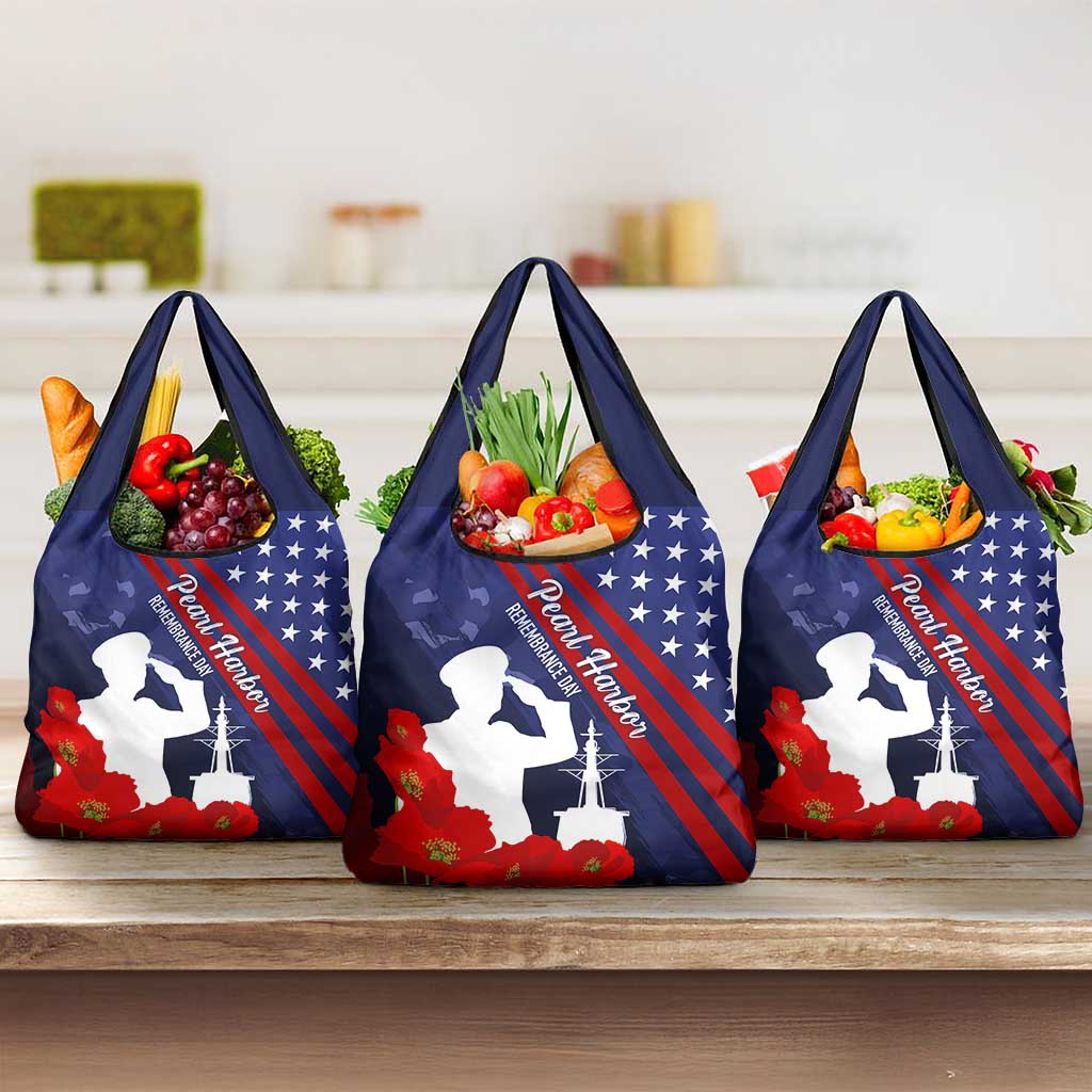 Pearl Harbor Remembrance Day Grocery Bag Poppy Mix Style LT7 3-pack One Size Navy Blue - Polynesian Pride