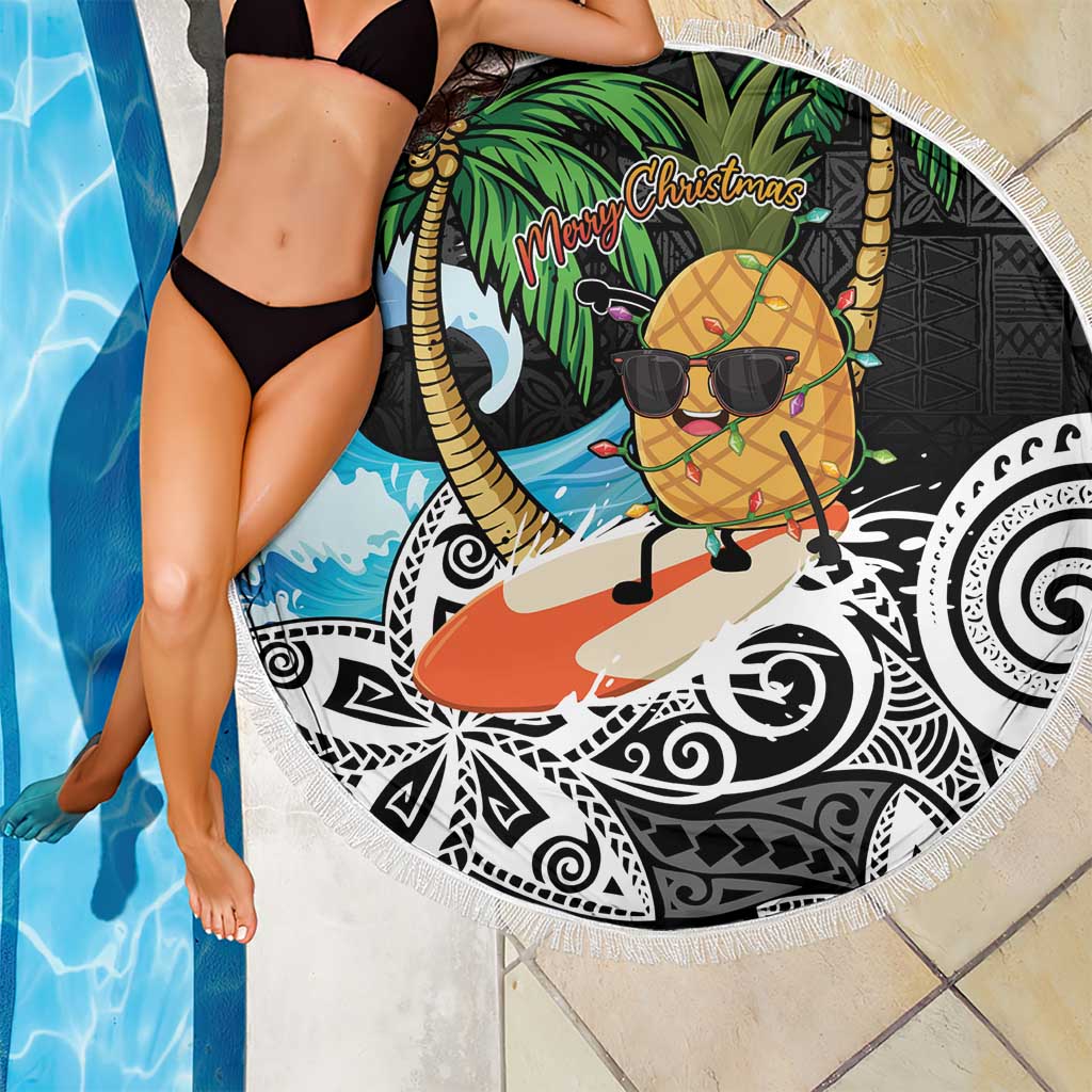 Tropical Christmas Polynesian Beach Blanket Funny Surfing Pineapple