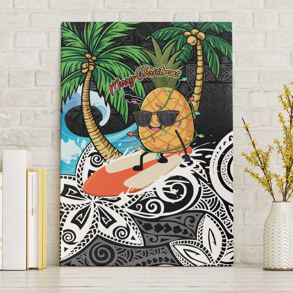 Tropical Christmas Polynesian Canvas Wall Art Funny Surfing Pineapple