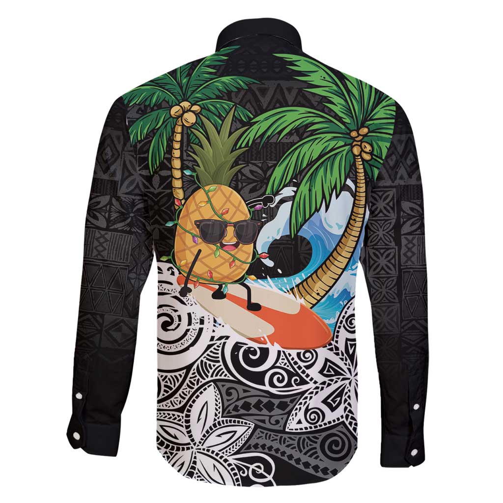 Tropical Christmas Polynesian Family Matching Long Sleeve Bodycon Dress and Hawaiian Shirt Funny Surfing Pineapple