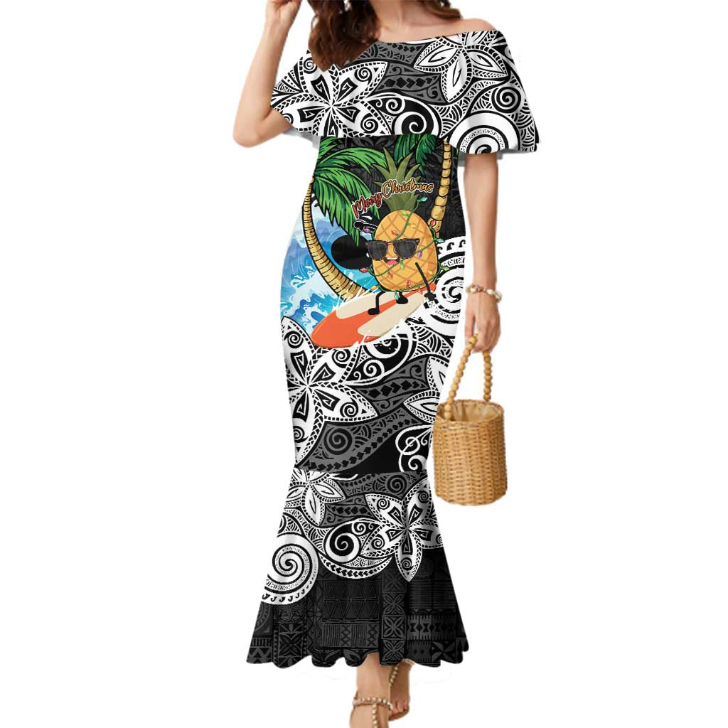 Tropical Christmas Polynesian Family Matching Mermaid Dress and Hawaiian Shirt Funny Surfing Pineapple
