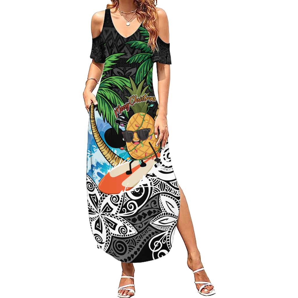 Tropical Christmas Polynesian Family Matching Summer Maxi Dress and Hawaiian Shirt Funny Surfing Pineapple