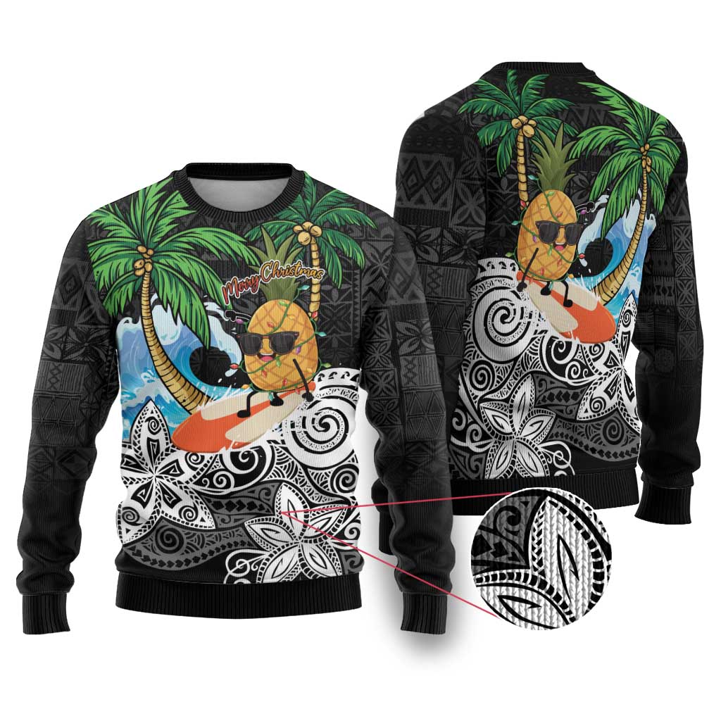 Tropical Christmas Polynesian Ugly Christmas Sweater Funny Surfing Pineapple LT7 Black - Polynesian Pride