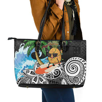 Tropical Christmas Polynesian Leather Tote Bag Funny Surfing Pineapple