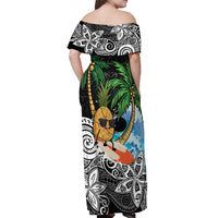 Tropical Christmas Polynesian Off Shoulder Maxi Dress Funny Surfing Pineapple