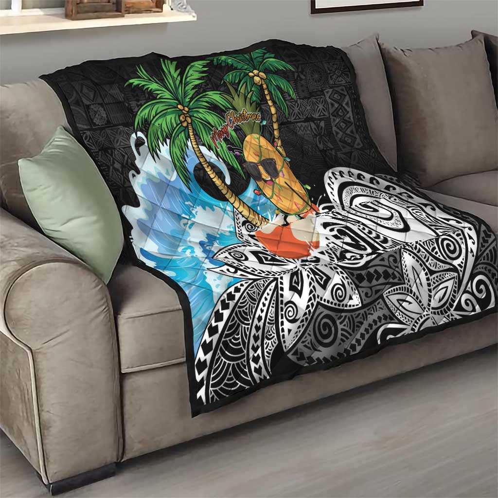 Tropical Christmas Polynesian Quilt Funny Surfing Pineapple