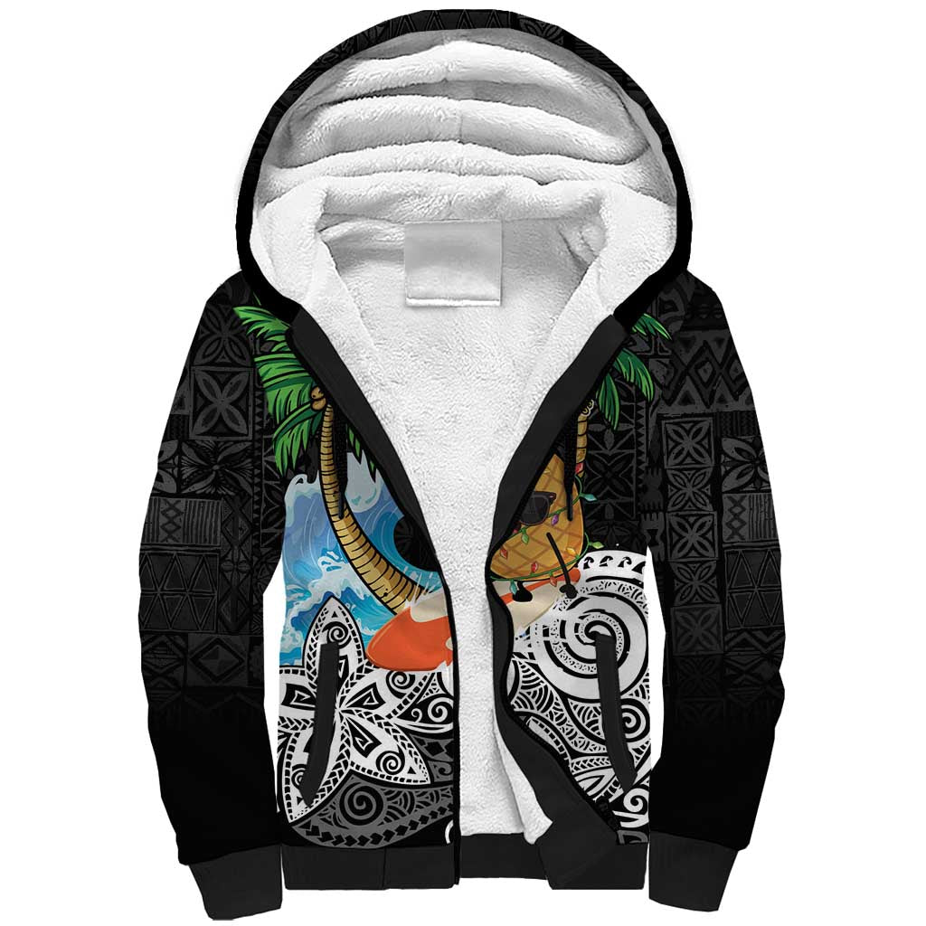 Tropical Christmas Polynesian Sherpa Hoodie Funny Surfing Pineapple