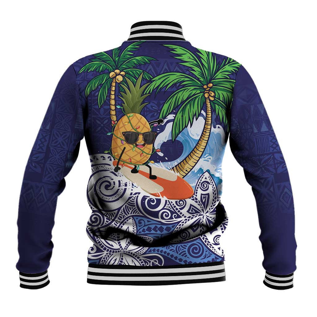 Tropical Christmas Polynesian Baseball Jacket Funny Surfing Pineapple Blue