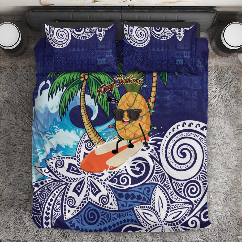 Tropical Christmas Polynesian Bedding Set Funny Surfing Pineapple Blue LT7 Blue - Polynesian Pride
