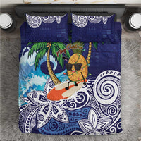 Tropical Christmas Polynesian Bedding Set Funny Surfing Pineapple Blue LT7 Blue - Polynesian Pride