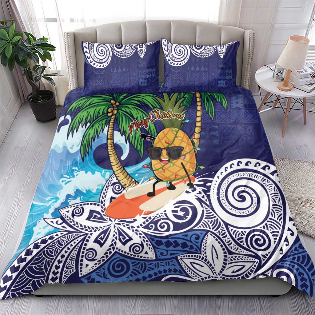 Tropical Christmas Polynesian Bedding Set Funny Surfing Pineapple Blue LT7 - Polynesian Pride