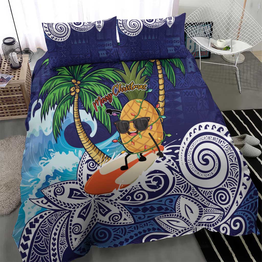 Tropical Christmas Polynesian Bedding Set Funny Surfing Pineapple Blue LT7 - Polynesian Pride