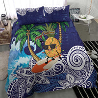 Tropical Christmas Polynesian Bedding Set Funny Surfing Pineapple Blue LT7 - Polynesian Pride