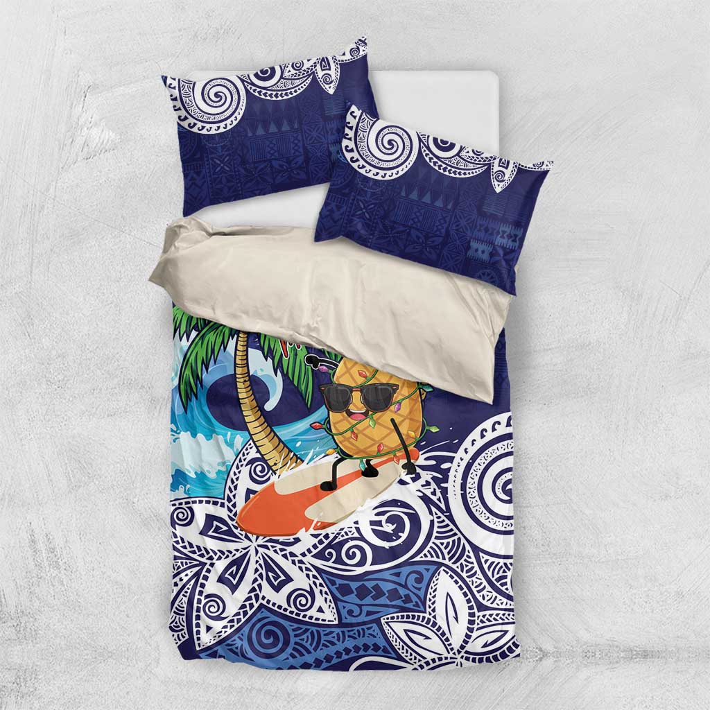 Tropical Christmas Polynesian Bedding Set Funny Surfing Pineapple Blue LT7 US Twin 172cm x 218cm Blue - Polynesian Pride