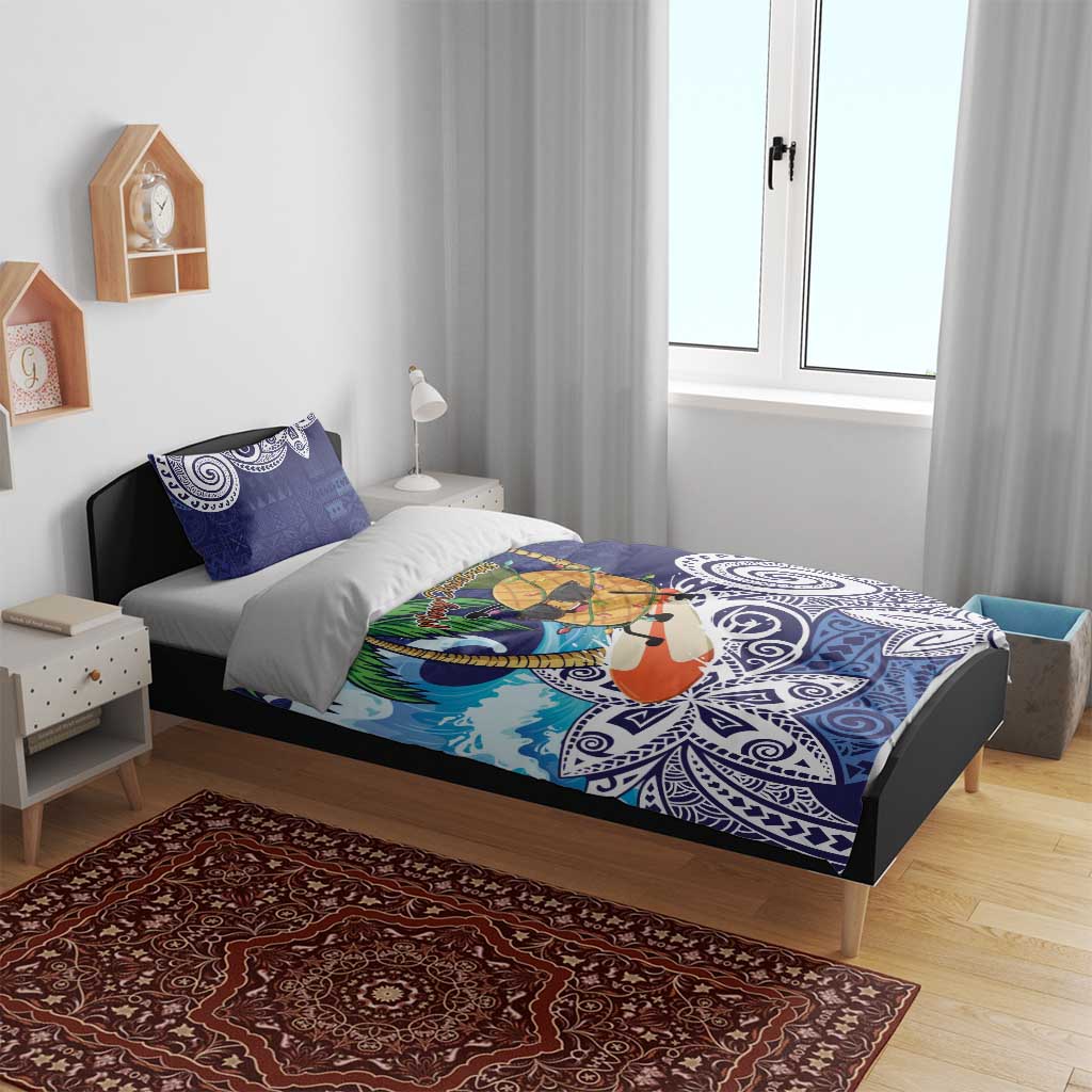 Tropical Christmas Polynesian Bedding Set Funny Surfing Pineapple Blue LT7 - Polynesian Pride