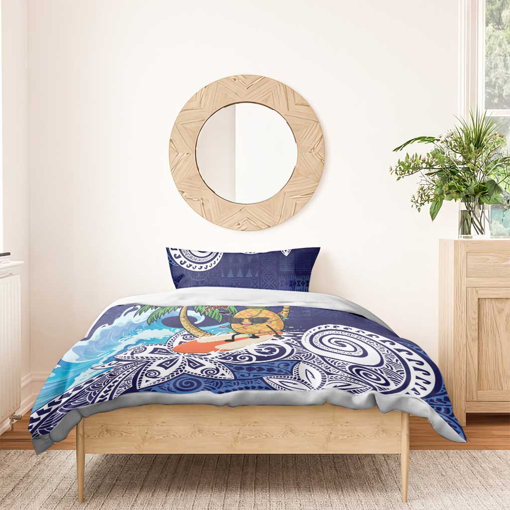 Tropical Christmas Polynesian Bedding Set Funny Surfing Pineapple Blue LT7 - Polynesian Pride