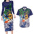 Tropical Christmas Polynesian Couples Matching Long Sleeve Bodycon Dress and Hawaiian Shirt Funny Surfing Pineapple Blue