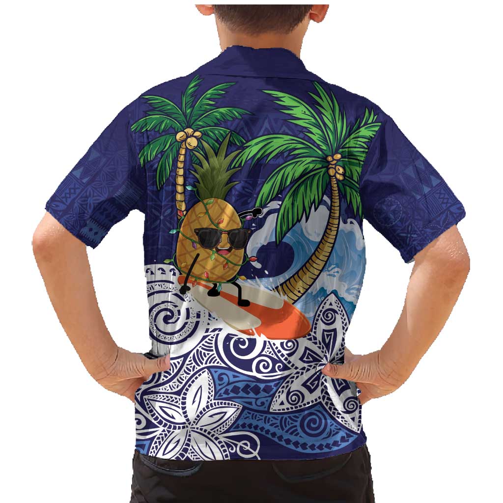 Tropical Christmas Polynesian Family Matching Mermaid Dress and Hawaiian Shirt Funny Surfing Pineapple Blue