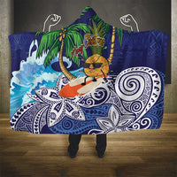 Tropical Christmas Polynesian Hooded Blanket Funny Surfing Pineapple Blue