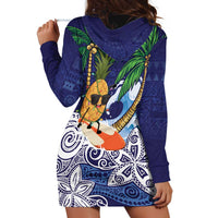 Tropical Christmas Polynesian Hoodie Dress Funny Surfing Pineapple Blue