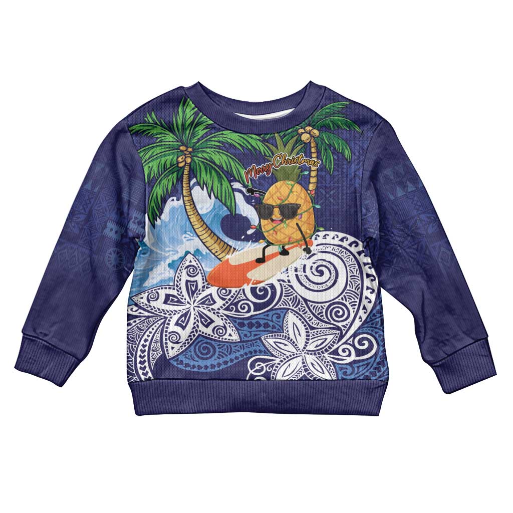 Tropical Christmas Polynesian Kid Ugly Christmas Sweater Funny Surfing Pineapple Blue