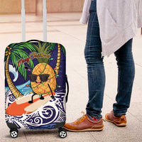Tropical Christmas Polynesian Luggage Cover Funny Surfing Pineapple Blue