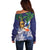 Tropical Christmas Polynesian Off Shoulder Sweater Funny Surfing Pineapple Blue