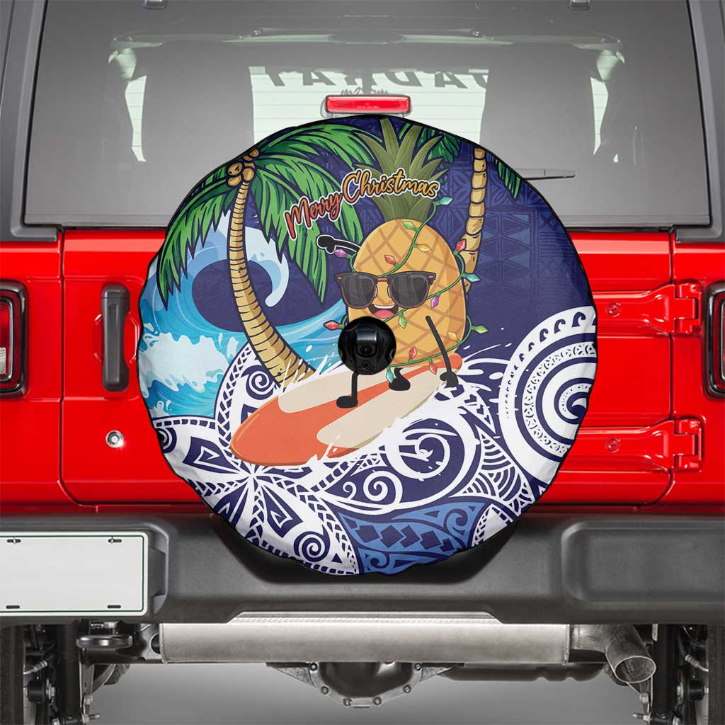Tropical Christmas Polynesian Spare Tire Cover Funny Surfing Pineapple Blue