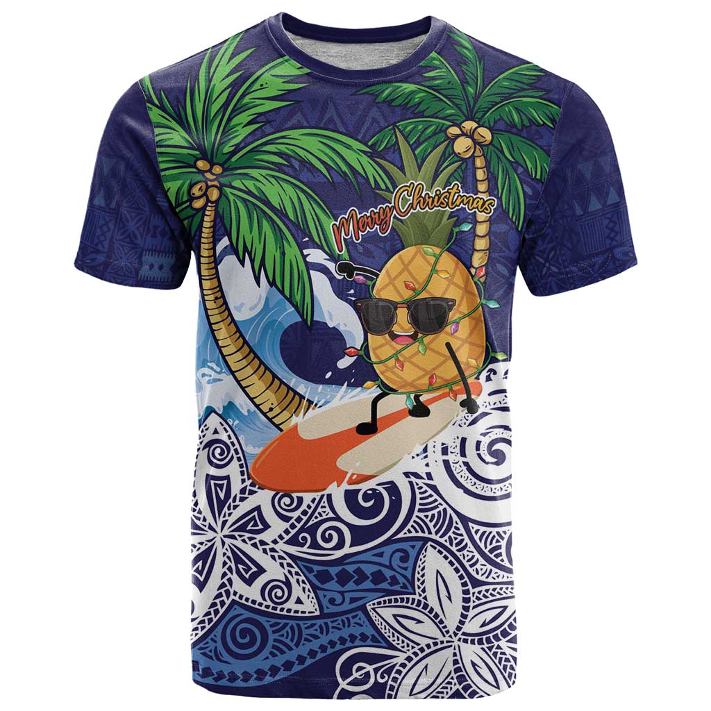 Tropical Christmas Polynesian T Shirt Funny Surfing Pineapple Blue