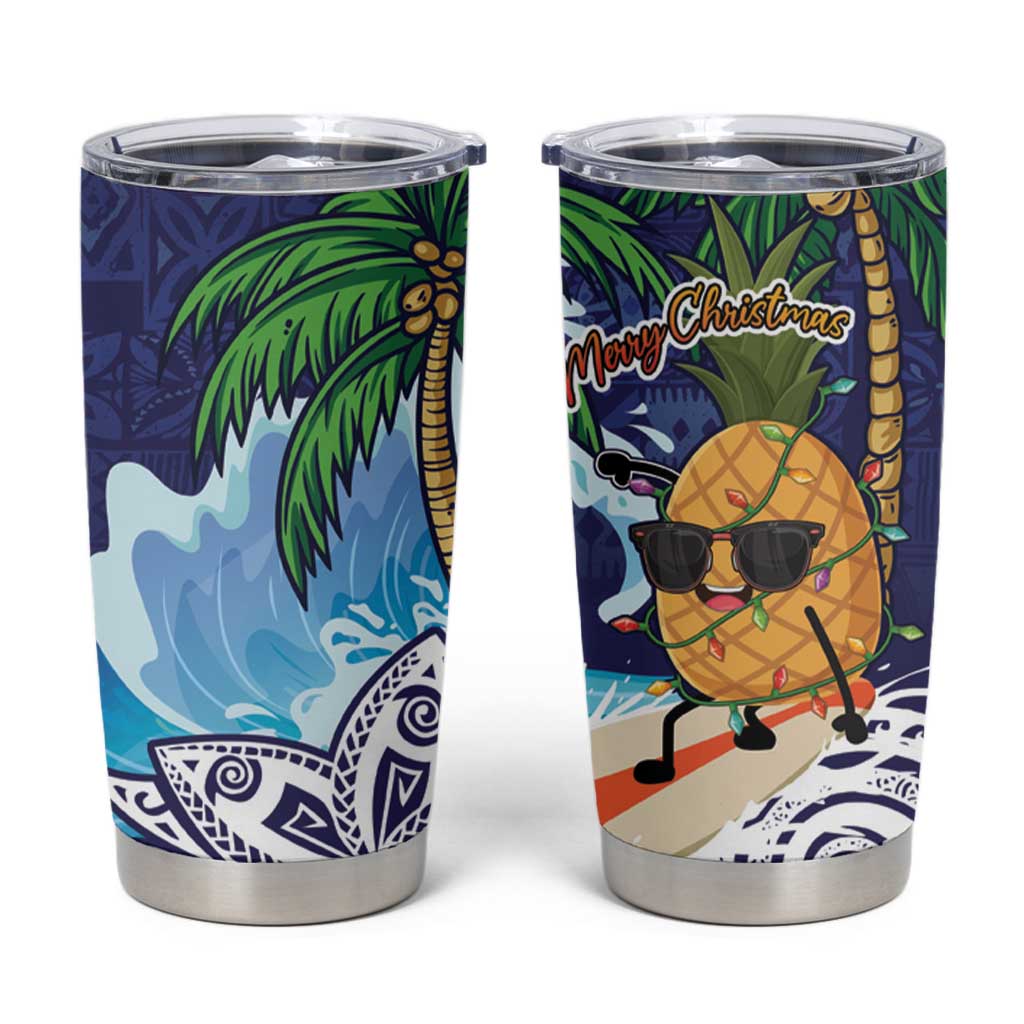 Tropical Christmas Polynesian Tumbler Cup Funny Surfing Pineapple Blue