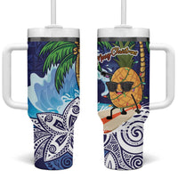 Tropical Christmas Polynesian Tumbler With Handle Funny Surfing Pineapple Blue LT7 One Size: 40 oz Blue - Polynesian Pride