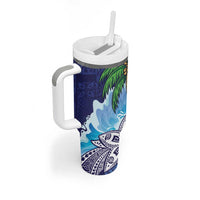 Tropical Christmas Polynesian Tumbler With Handle Funny Surfing Pineapple Blue LT7 - Polynesian Pride