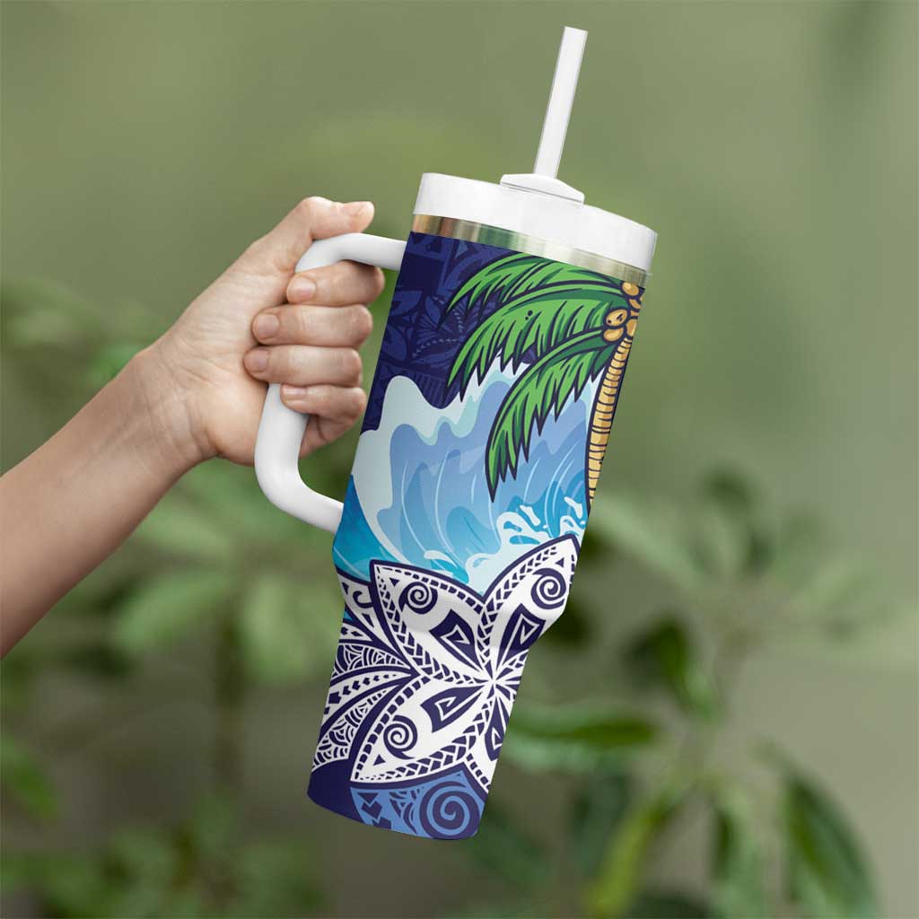 Tropical Christmas Polynesian Tumbler With Handle Funny Surfing Pineapple Blue LT7 - Polynesian Pride